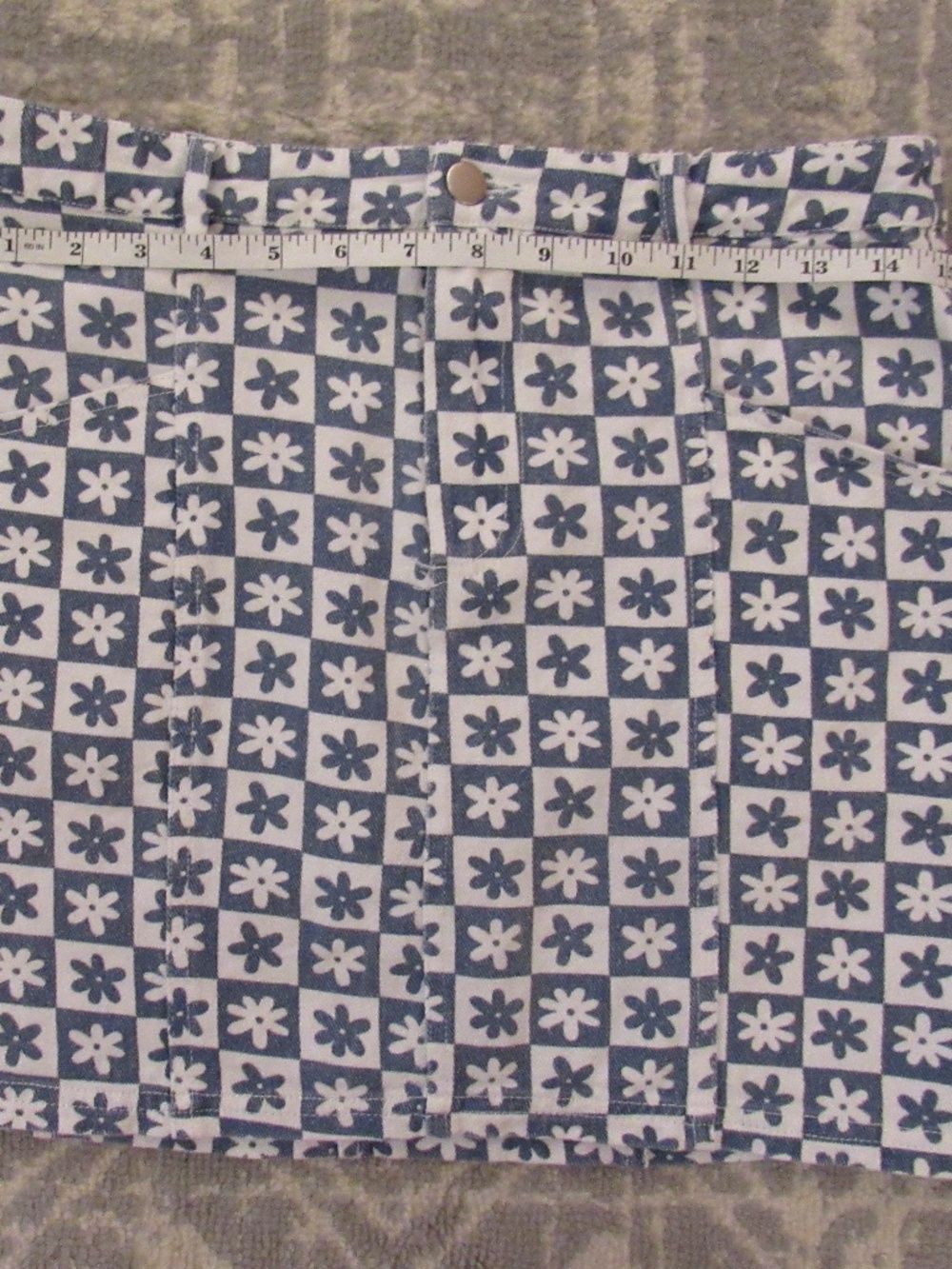 Le Lis Denim Mini Skirt Blue and White Floral Size M